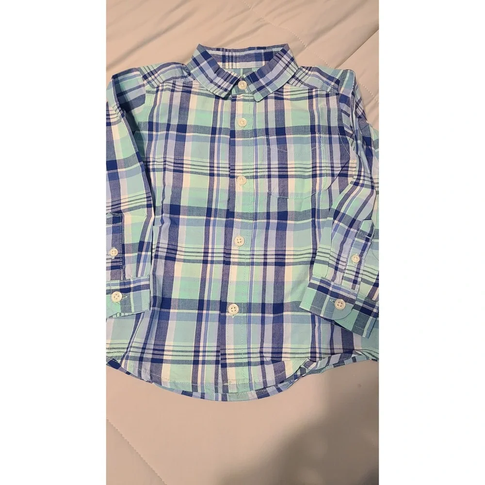 The‎ Childrens Place Boys Button-Up Shirt Multicolor Plaid Pocket Cotton 2T